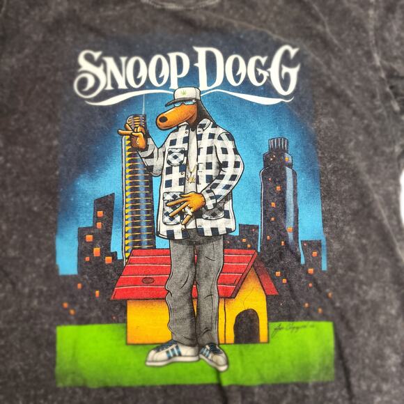 Snoop Dogg West Coast Rapper Acid Wash Black Short Sleeve T-Shirt Men's Size L - Picture 2 of 4